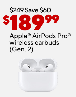 50% off select Samsonite® & American Tourister® luggage. As low as $49.99 select kids luggage. $189 Apple® AirPods Pro® wireless earbuds with USB-C charging case (Gen. 2) $24 Apple® AirTag® tracker $24.99 Staples® TECH 65W GaN wall charger with USB-C cable